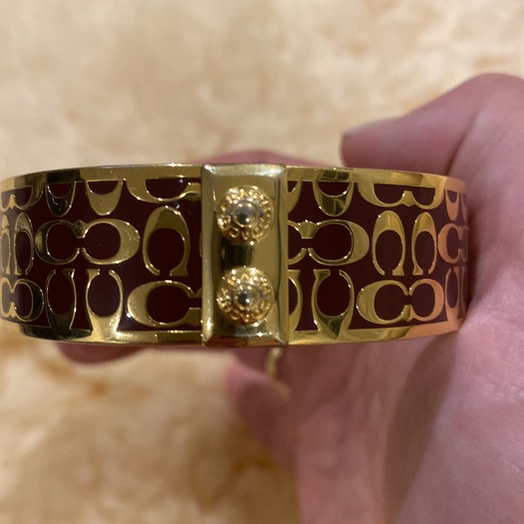 Gold tone and brown enamel Coach bangle. Medium size.  Great condition. - Picture 3 of 4
